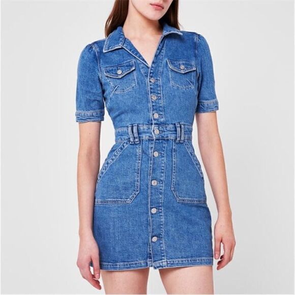 Paige Mayslie Mini Blue Dress Denim Short Sleeve Shirt Size 00 - Picture 5 of 16